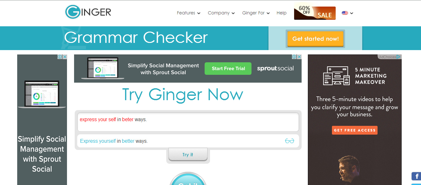 ginger grammar check log in